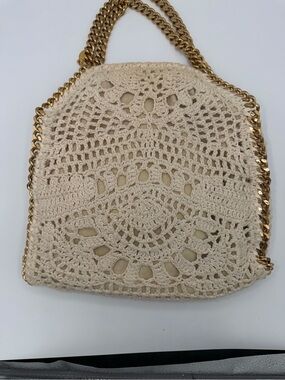 Stella McCartney Falabella Ajouree Tote Bag Cotton Crochet Ivory Gold Hardware